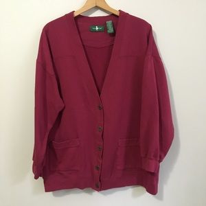 Vintage Hunt Club Cotton/Poly Oversized Cardigan, pockets, size XL, Maroon